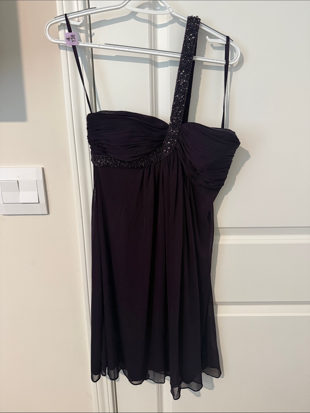 Cache Plum One-Shoulder Dress with Beaded Strap